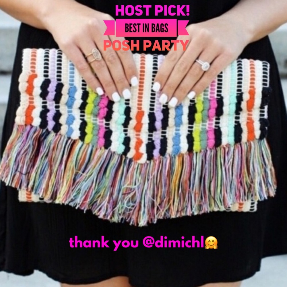 Stella & Dot | Boho Chic Colorful Macramé Rainbow Clutch - Picture 4 of 14